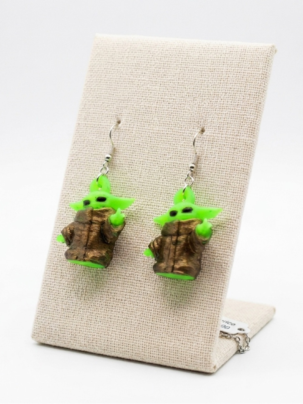 New S925 Sterling Silver Handmade Baby Yoda Earrings 3D Printed Hand Painted